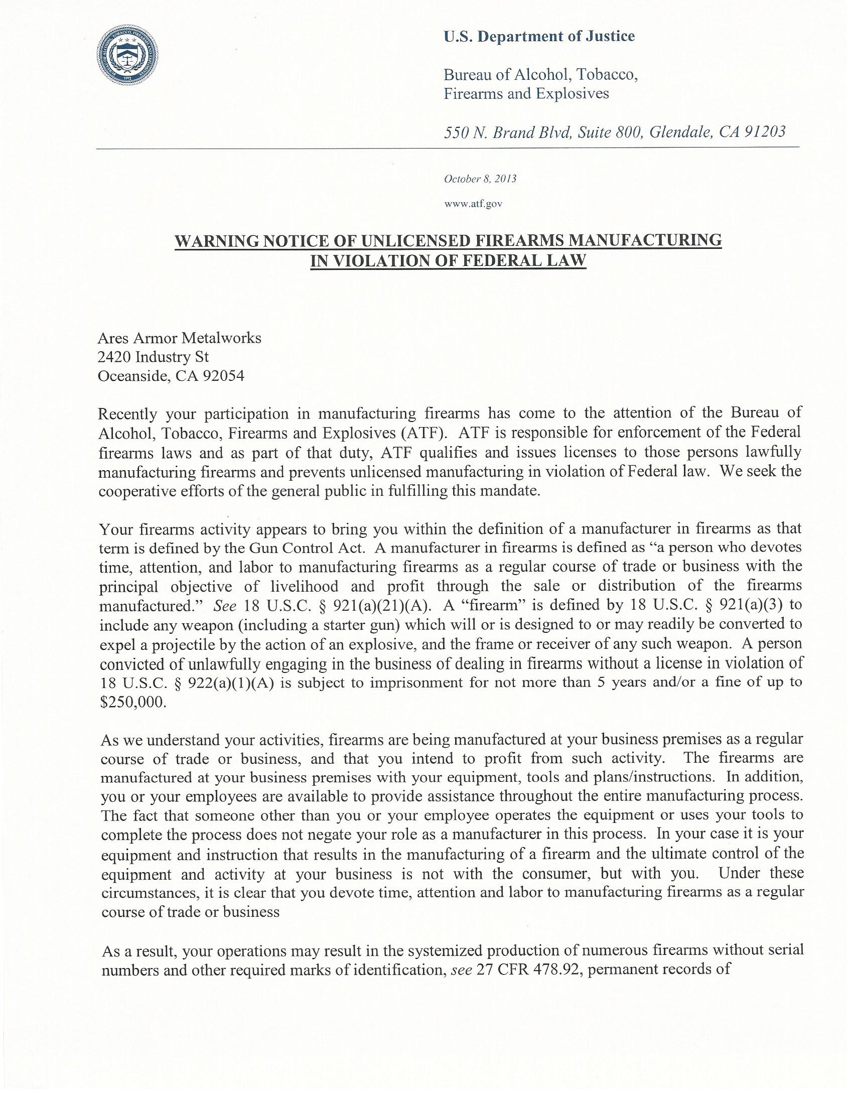 Letter from the BATFE